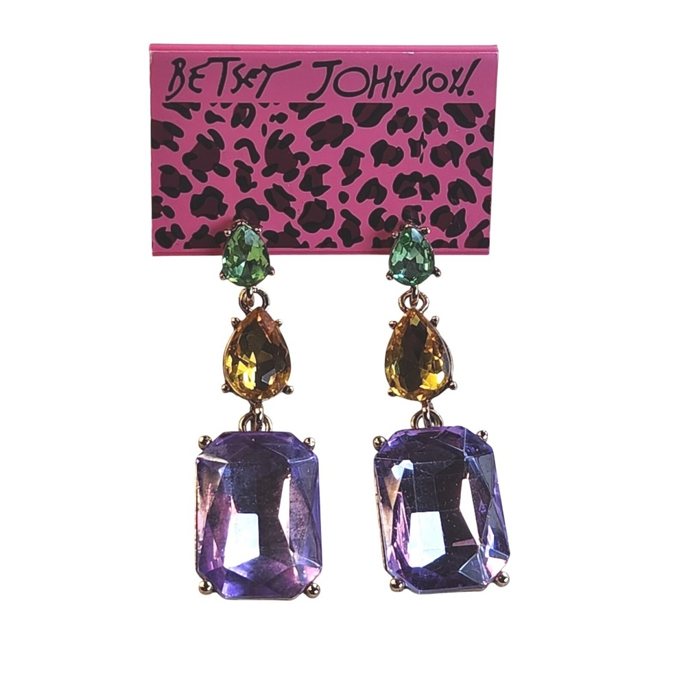 BETSEY JOHNSON Rectangle Tear Drop Earrings Dangle Rhinestone